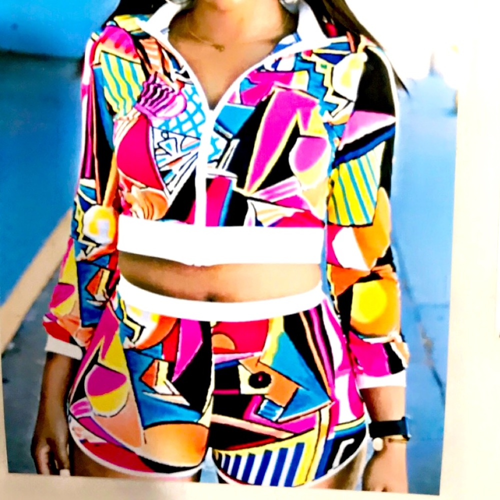 Colorful Women’s Short Set Thin Polyester Type Material Fabric (Brand New)